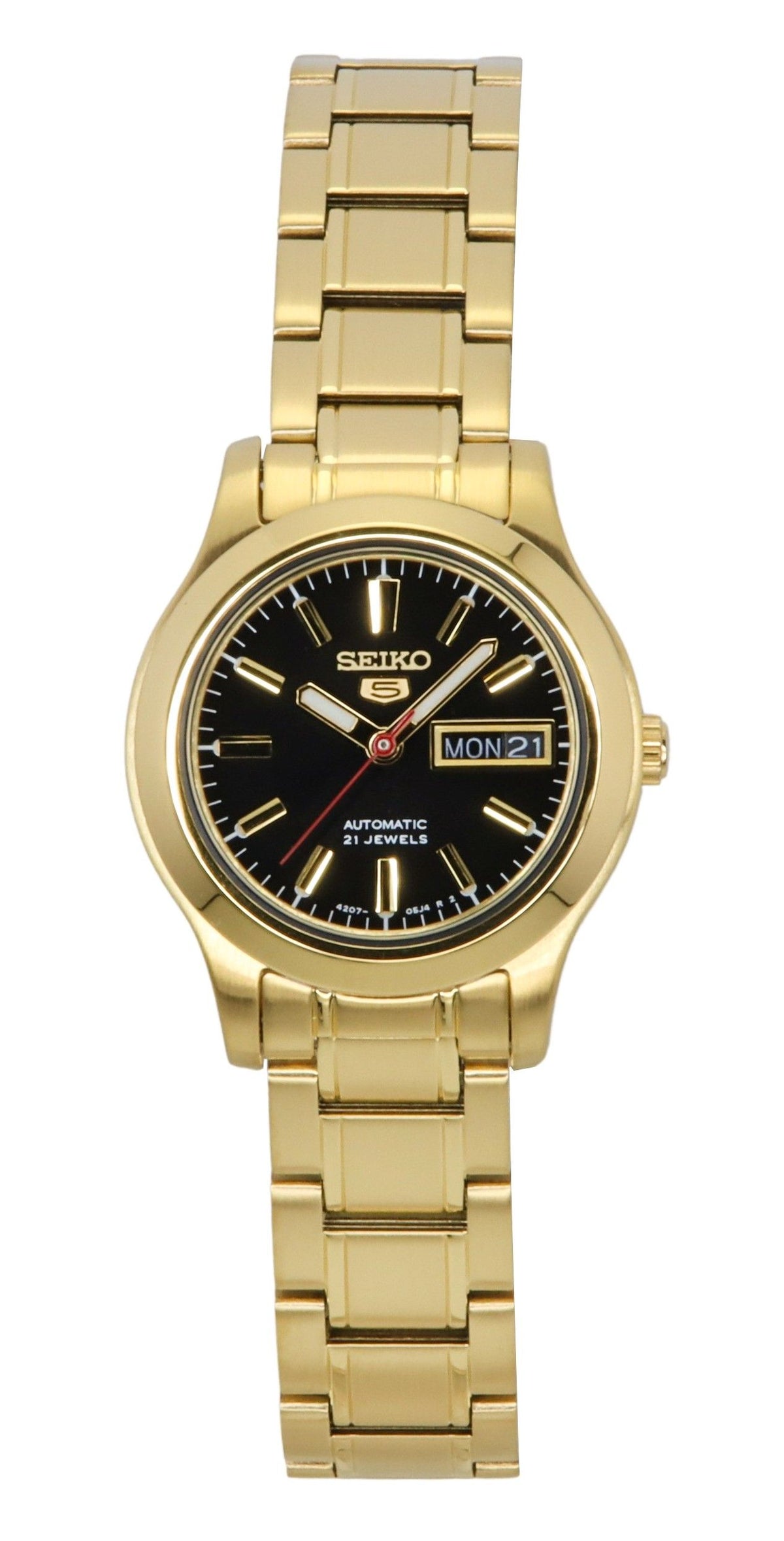 Seiko 5 Classic Gold Tone Stainless Steel Black Dial 21 Jewels Automatic SYMD96K1 Women's Watch