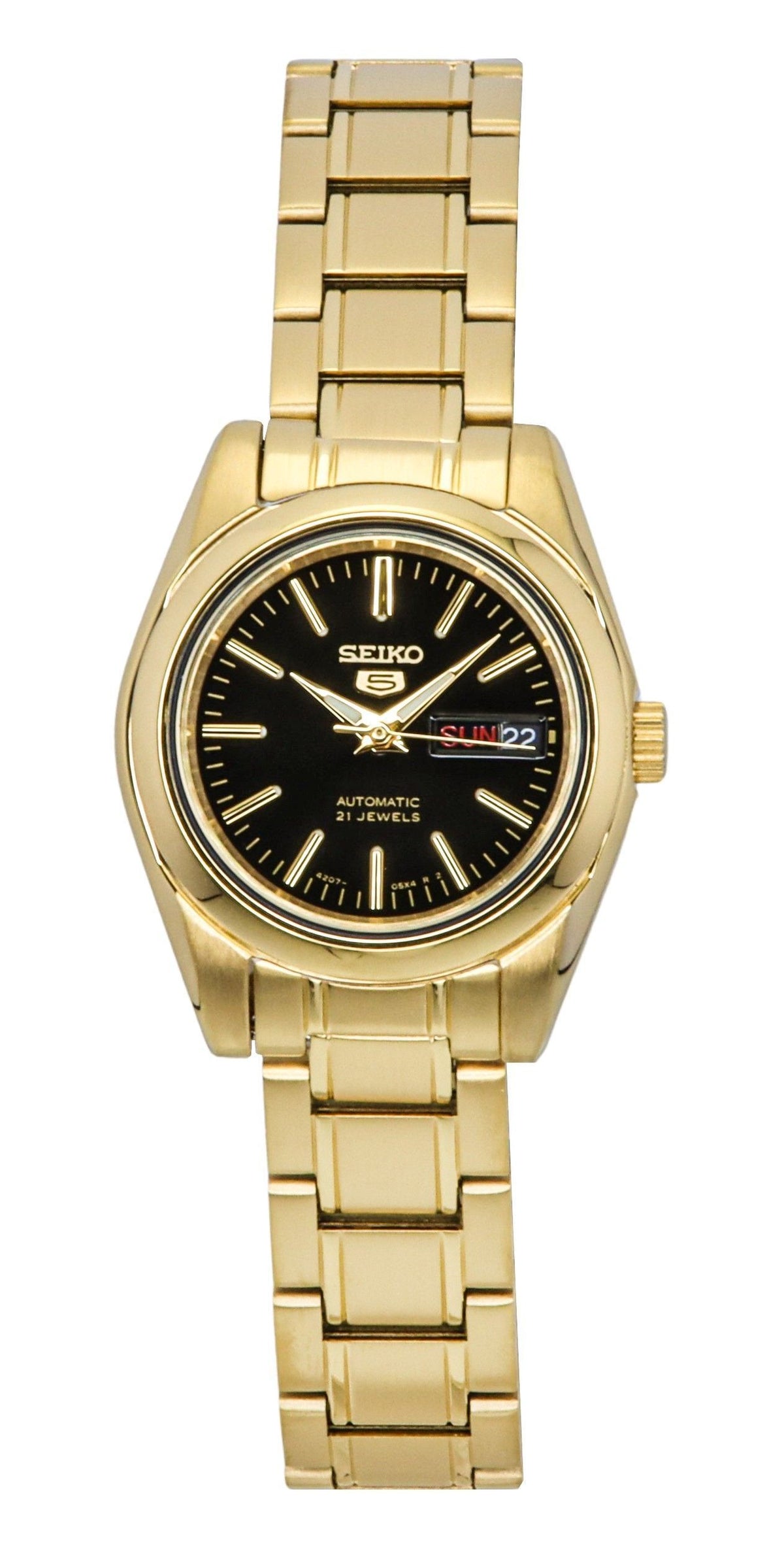 Seiko 5 Gold Tone Stainless Steel Black Dial 21 Jewels Automatic SYMK22K1 Women's Watch