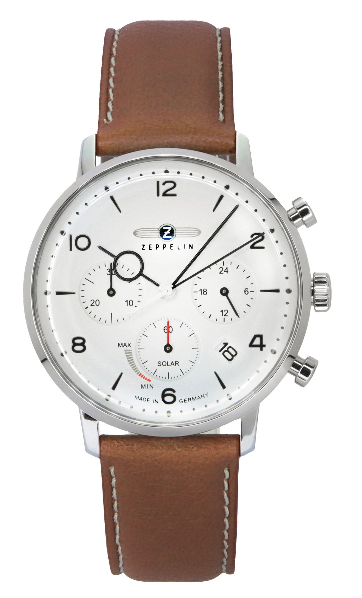 Zeppelin LZ129 Hindenburg Chronograph Brown Leather Strap Beige Dial Solar 80865N Men's Watch