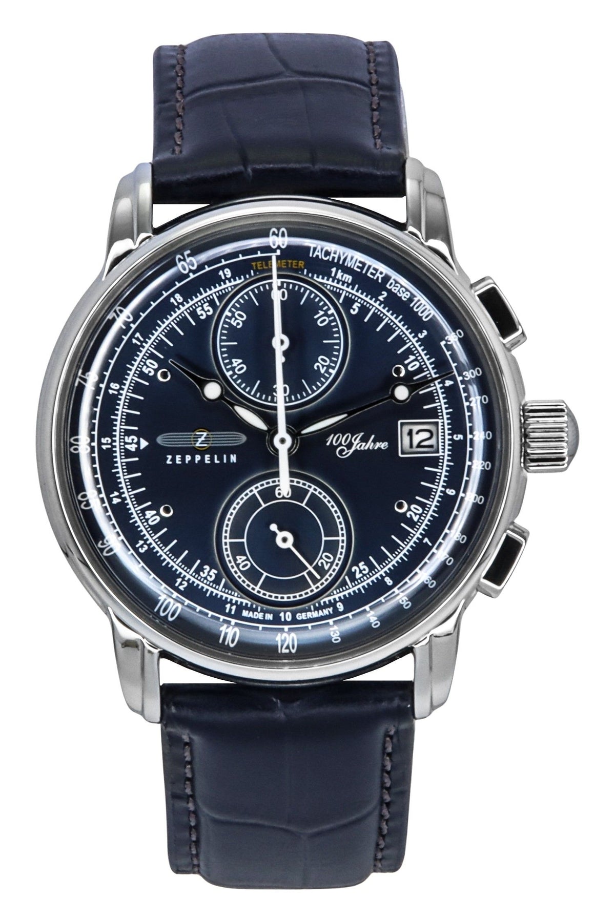 Zeppelin 100 Jahre Chronograph Leather Strap Blue Dial Quartz 86703 Men's Watch