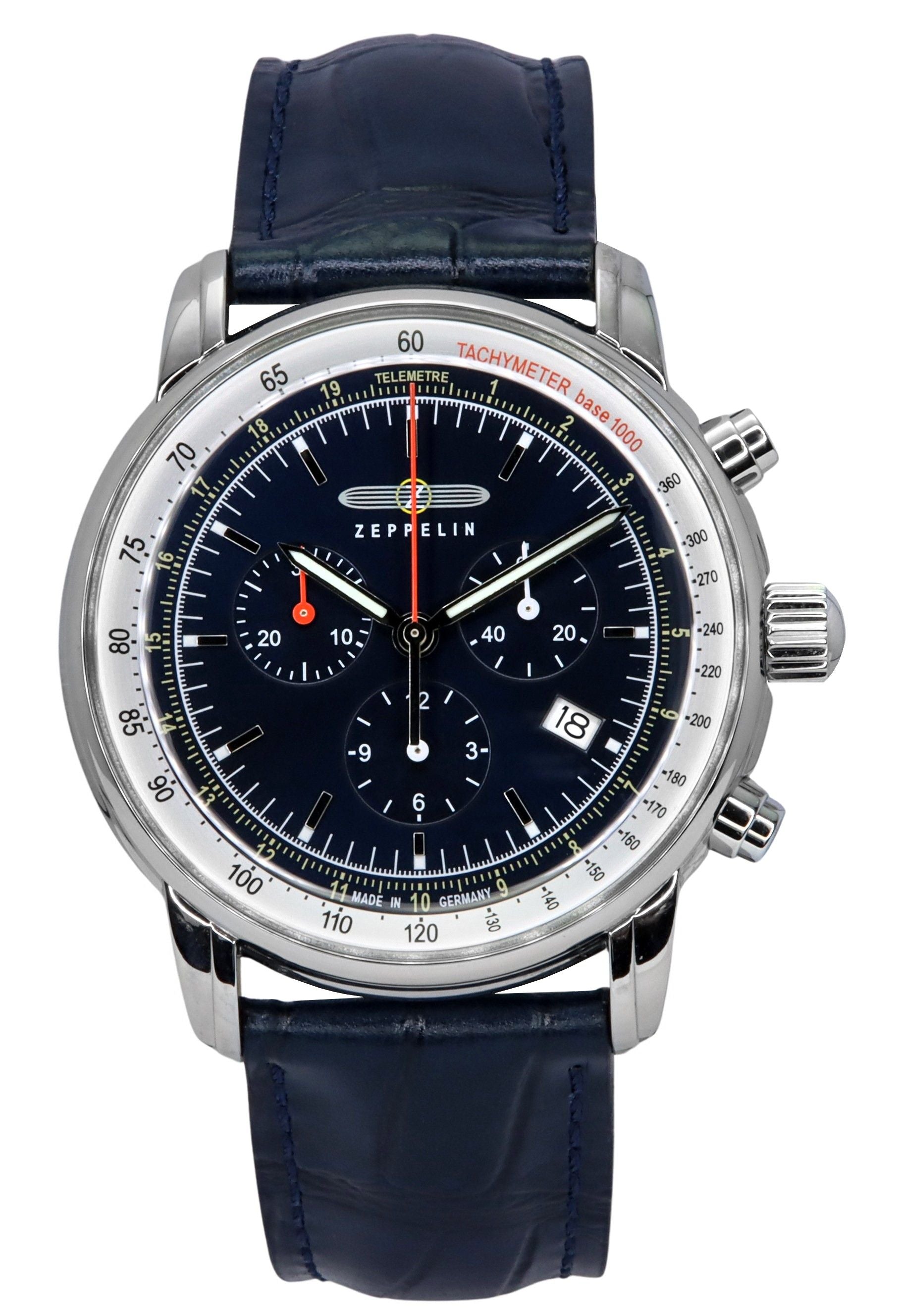 Zeppelin LZ 14 Marine Chronograph Leather Strap Blue Dial Quartz 88883 Men's Watch