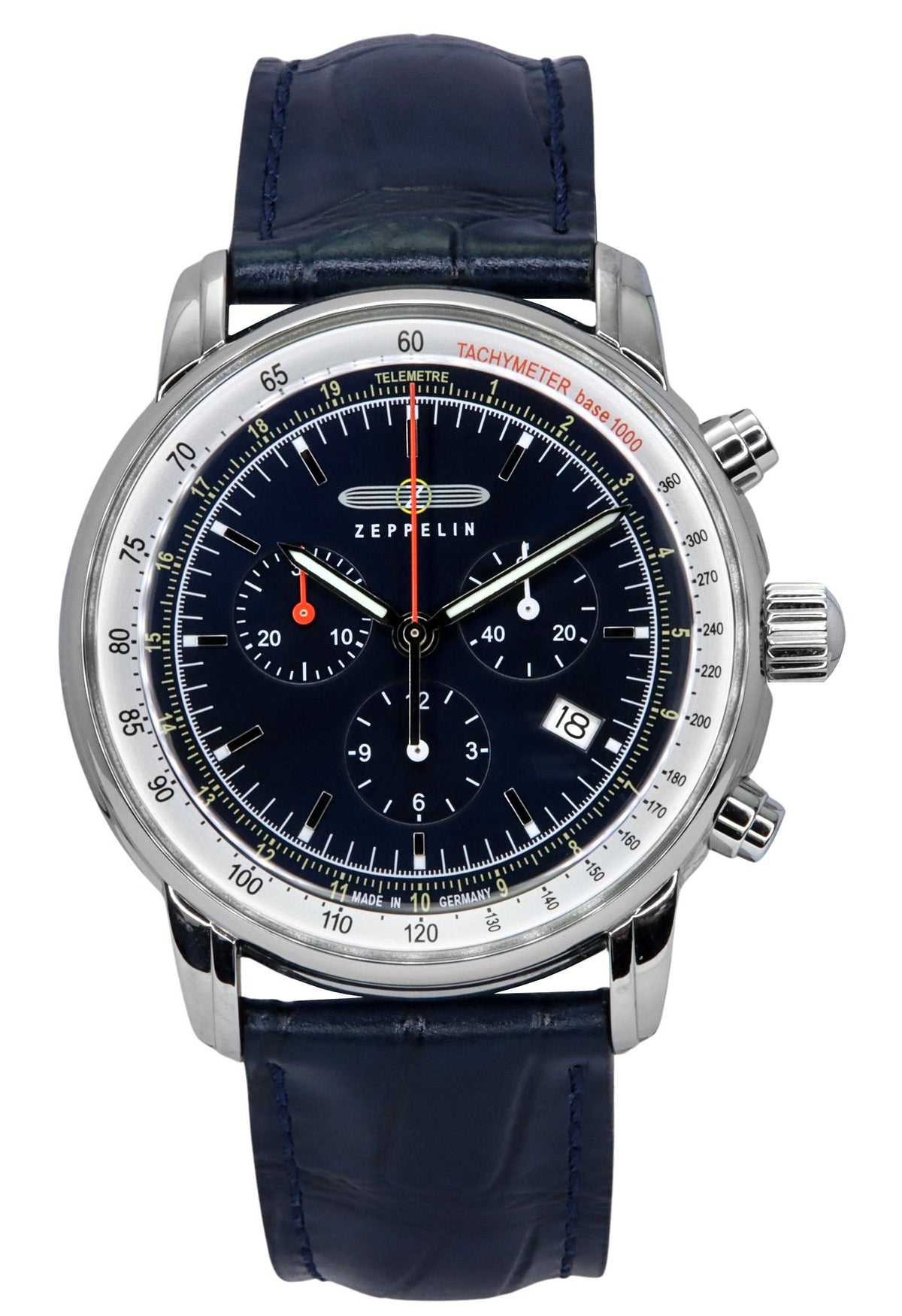 Zeppelin LZ 14 Marine Chronograph Leather Strap Blue Dial Quartz 88883 Men's Watch